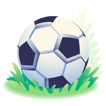 A classic black and white soccer ball is resting on a lush green field. The ball has a textured surface with distinct pentagonal and hexagonal patches. Sunlight casts subtle shadows around the ball, emphasizing its spherical shape. The grass blades are vibrant and vary in height, creating a natural, uneven terrain beneath the ball. In the background, a soft blur of more grass can be seen, enhancing the focus on the soccer ball in the foreground.