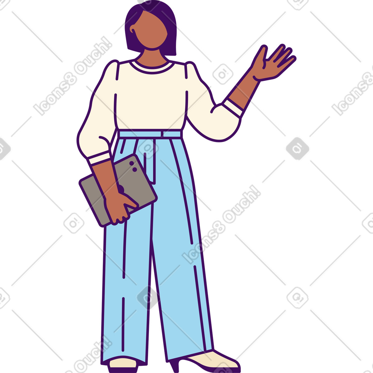 Woman in trousers with tablet illustration in Simplistic style download in PNG, SVG