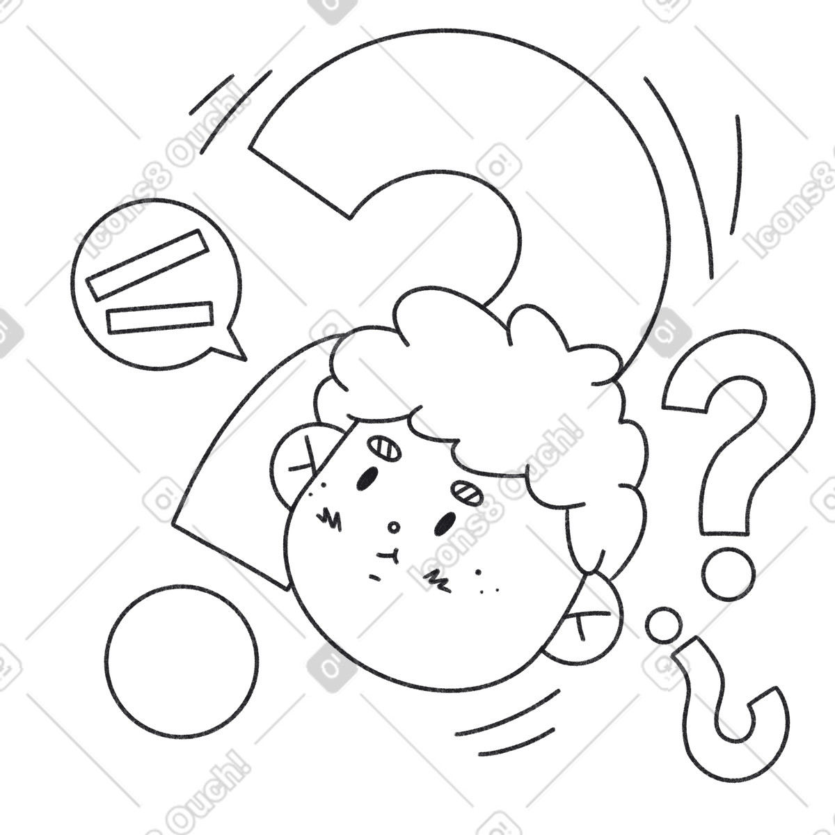 The boy thought about question illustration in Bonbon Line style download in PNG, SVG