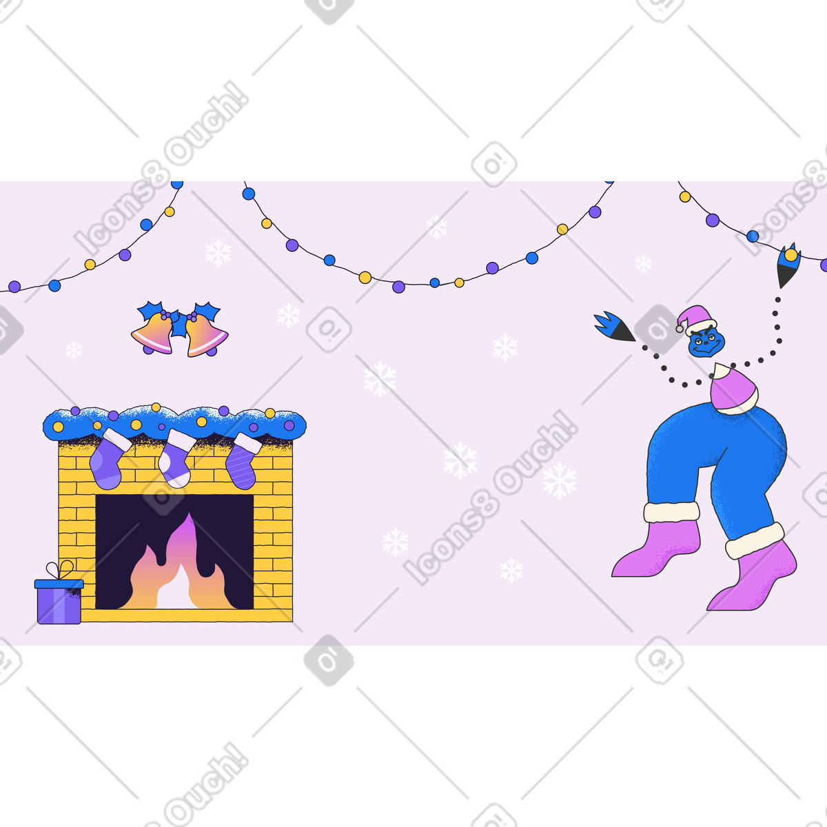 Ilustración El grinch llega a la chimenea de navidad en estilo Conifer descargar en PNG y SVG