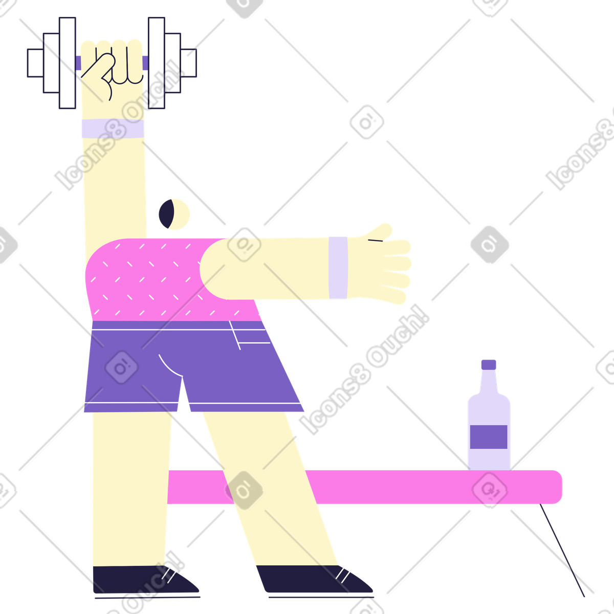 Ilustração de Homem agasalho roxo levantando halteres em no estilo Mellow para baixar em PNG, SVG