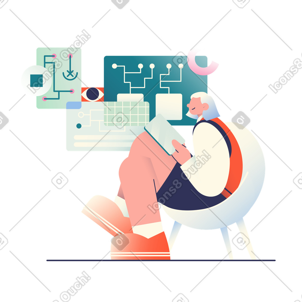 Machine learning engineer analyzing data animated illustration in Beam style download in GIF, Lottie (JSON), AE