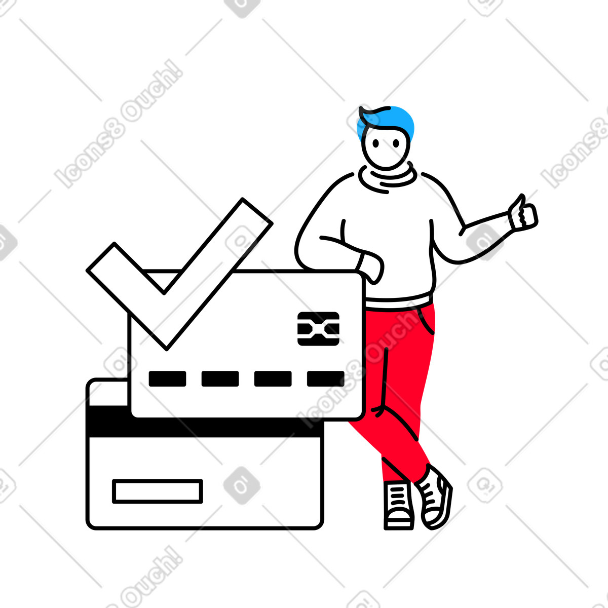 Man showing thumbs up to signal processed payment illustration in PNG, SVG
