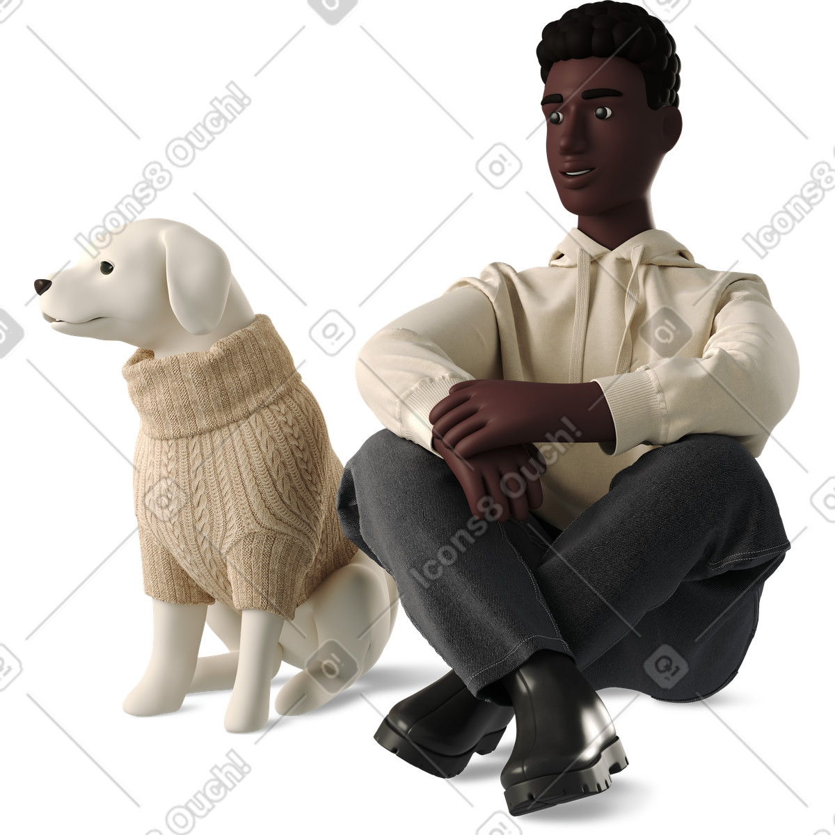 Ilustração de Young man sitting with dog in sweater em no estilo 3D Business para baixar em PNG, SVG