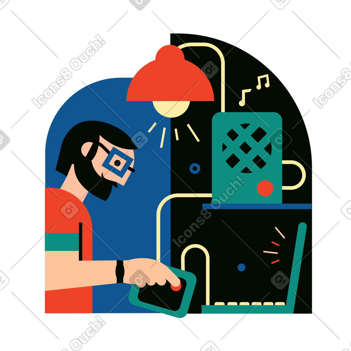 Ilustración Hombre configurando dispositivos iot en casa estilo Polar a descargar PNG y SVG