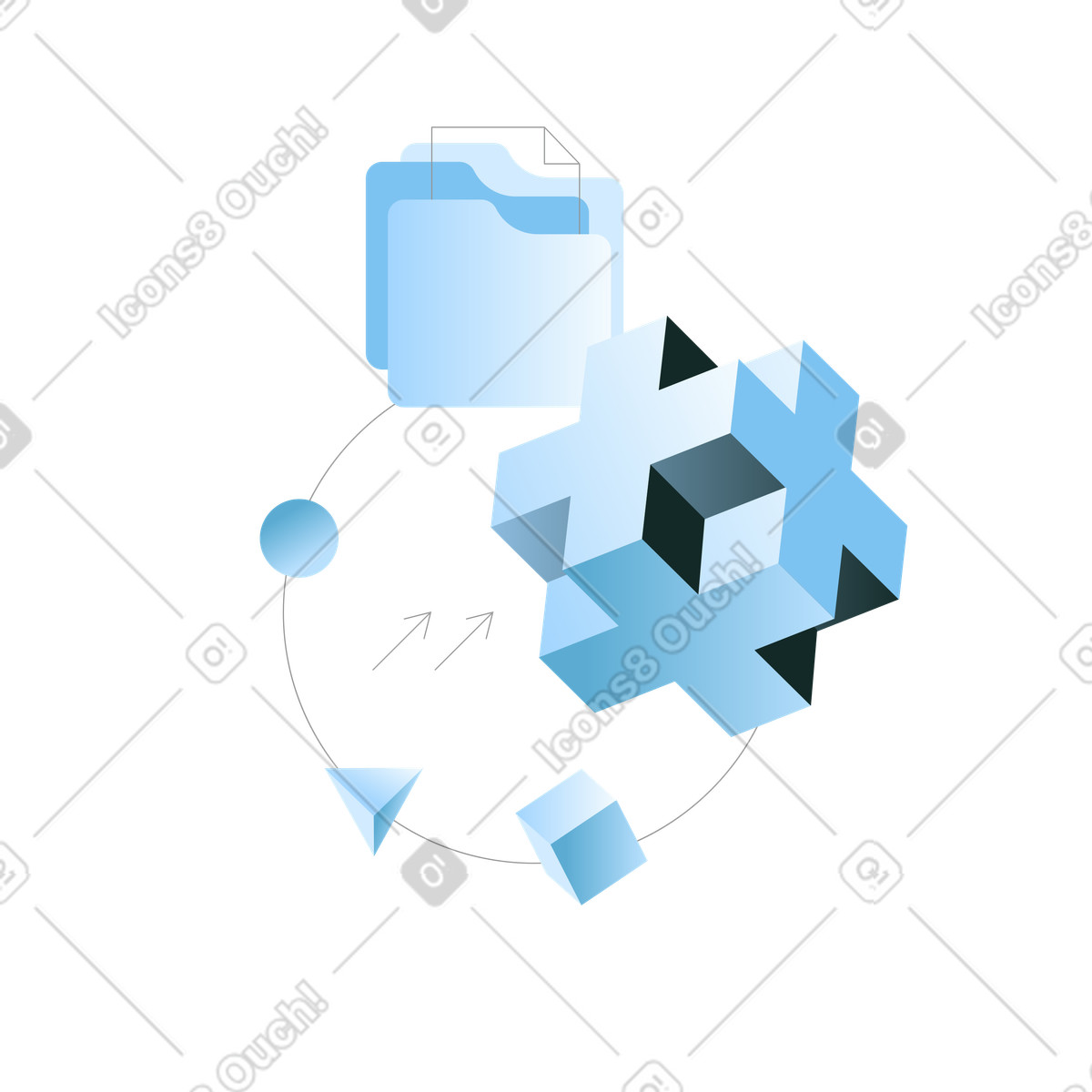 Forme geometriche e cartelle di file, lavoro squadra condivisione file illustrazione in stile Concept scarica in PNG, SVG