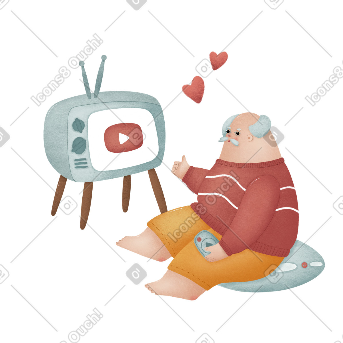 下载 Woolly 风格的 老人看电视 插画，支持 PNG、SVG 格式