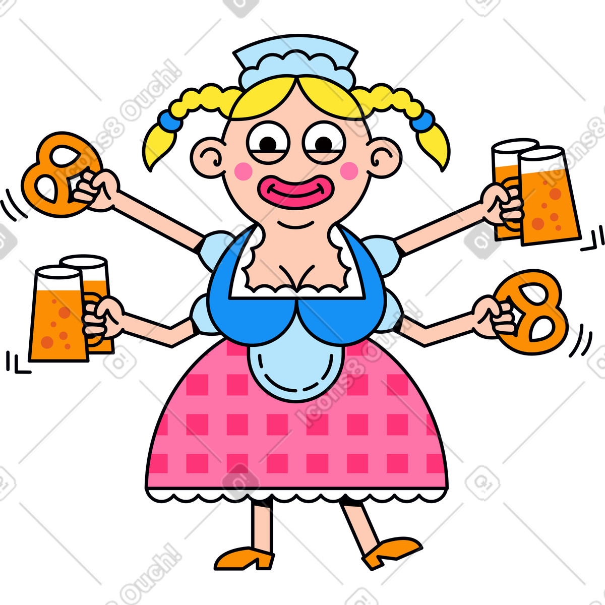 Ilustración Chica con tazas y un bagel en sus manos estilo Droll a descargar PNG SVG