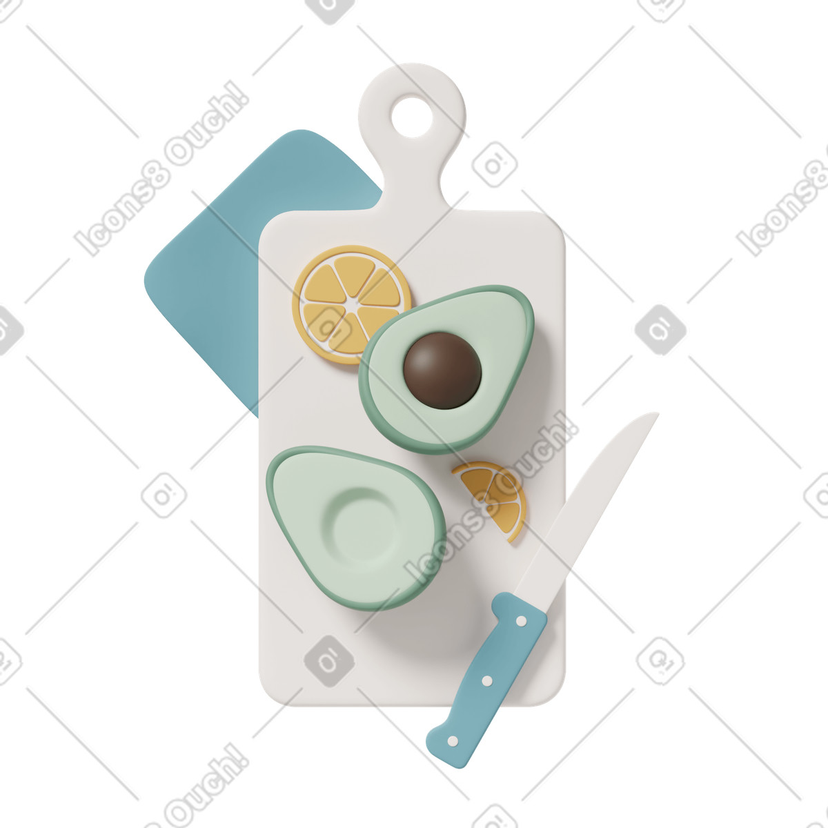 Avocado and orange slices on cutting board illustration in 3D Casual life style download in PNG, SVG