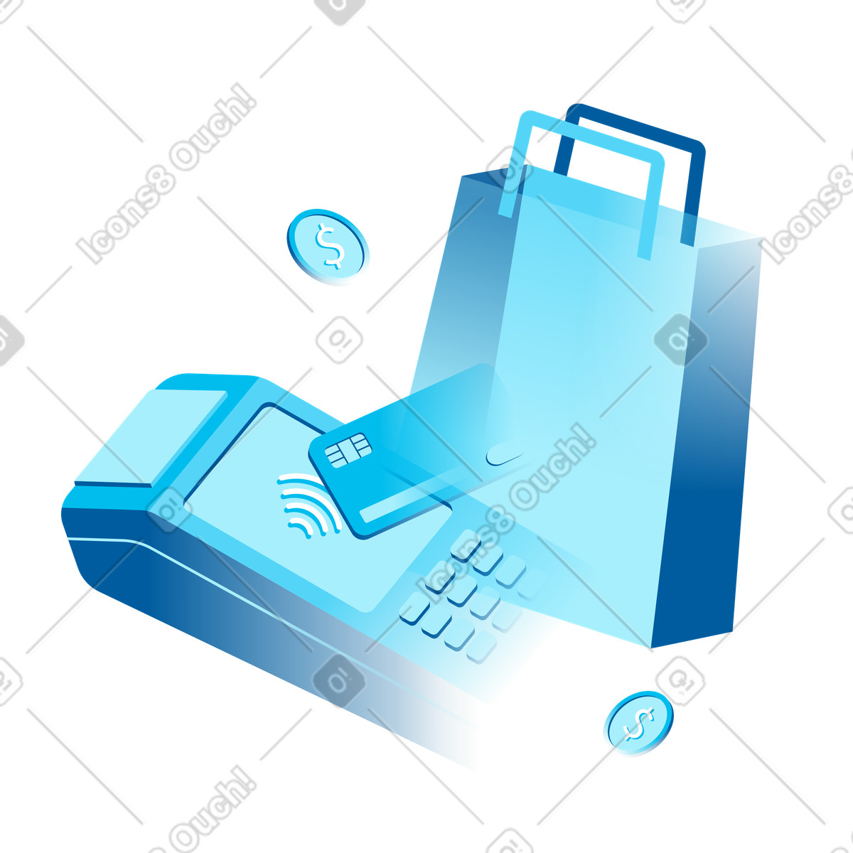 Ilustração de Contactless payment by card via POS terminal, Cashless transaction process em no estilo Icy para baixar em PNG, SVG
