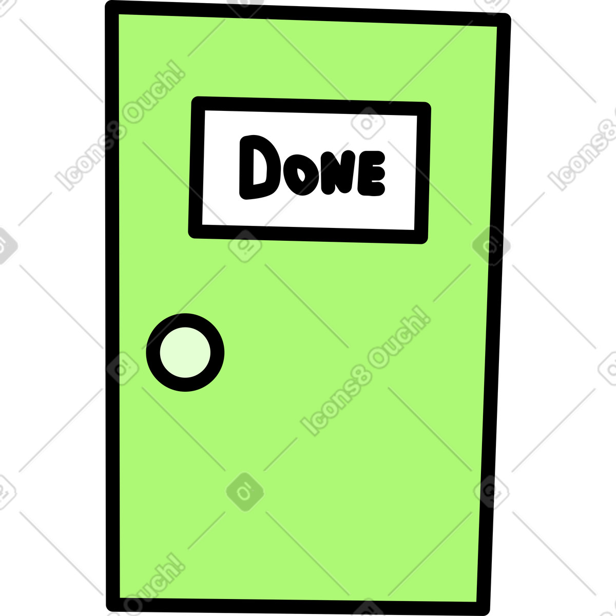 Door with a done sign illustration in Giggle style download in PNG, SVG