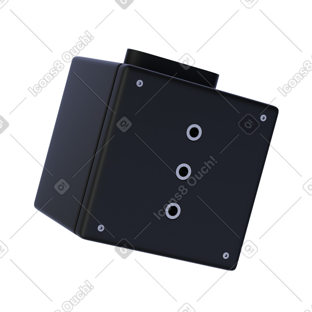 Ilustración Black extension socket cube with audio jack ports, Power strip block, Electrical outlet render en estilo 3D Product a descargar en PNG y SVG