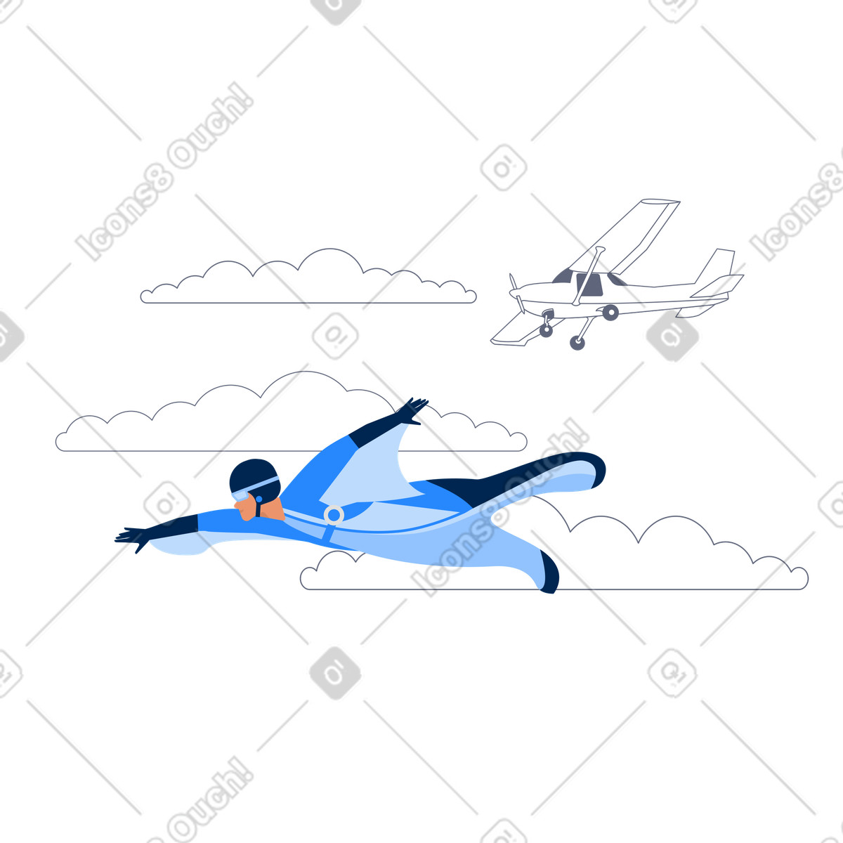 Skydiver jumping above clouds, Logged out or user logout illustration in Urban style download in PNG, SVG