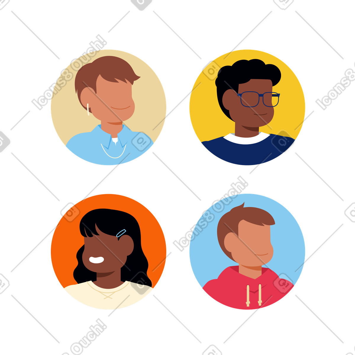 Ilustración Collection of circular profile pictures, Online identity avatars en estilo Catchy a descargar en PNG y SVG
