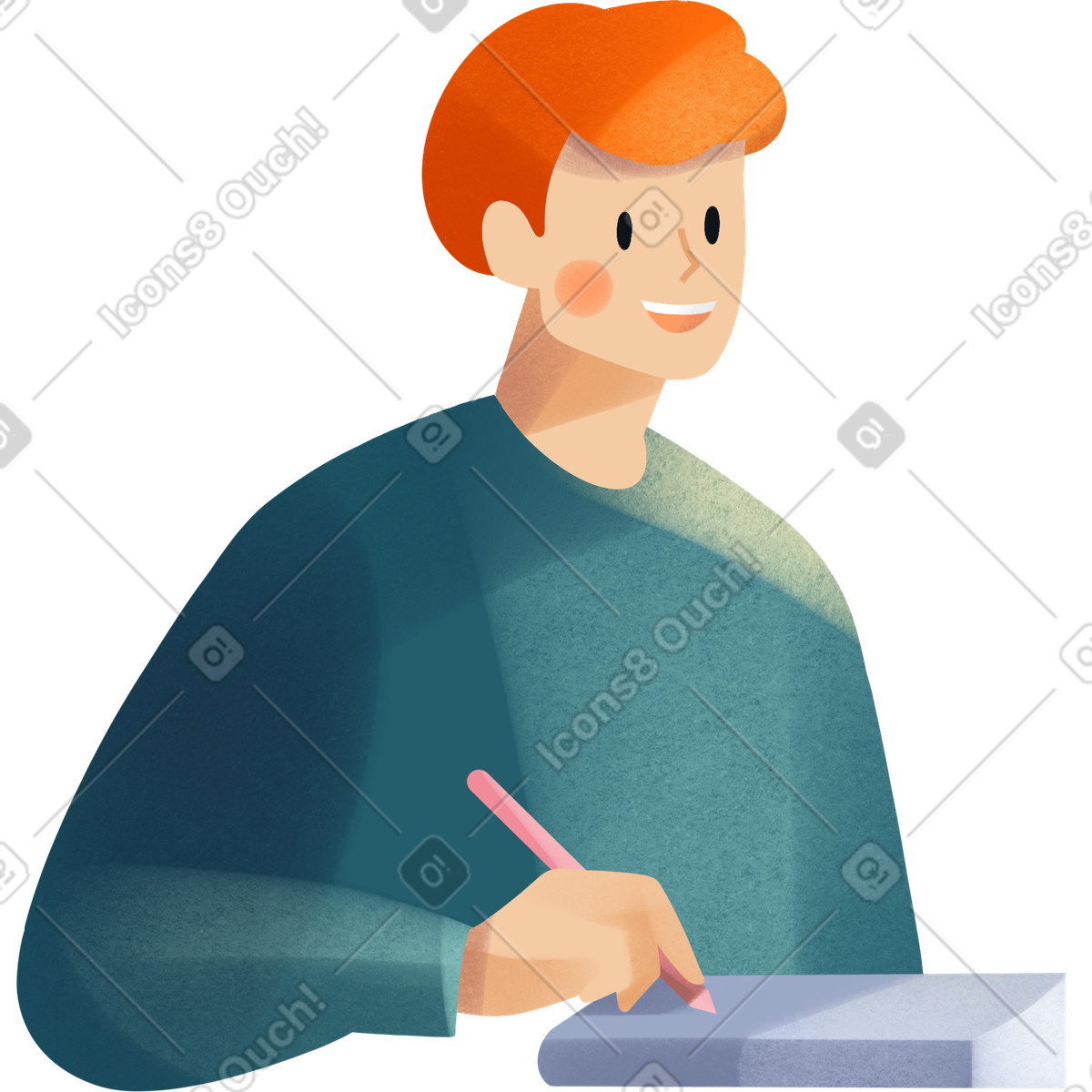 Young man writing in a notebook-Illustration im Shine-Stil als Download PNG, SVG