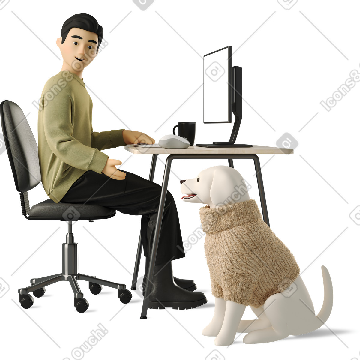 Man working with dog illustration Labrador clipart image in PNG SVG GIF