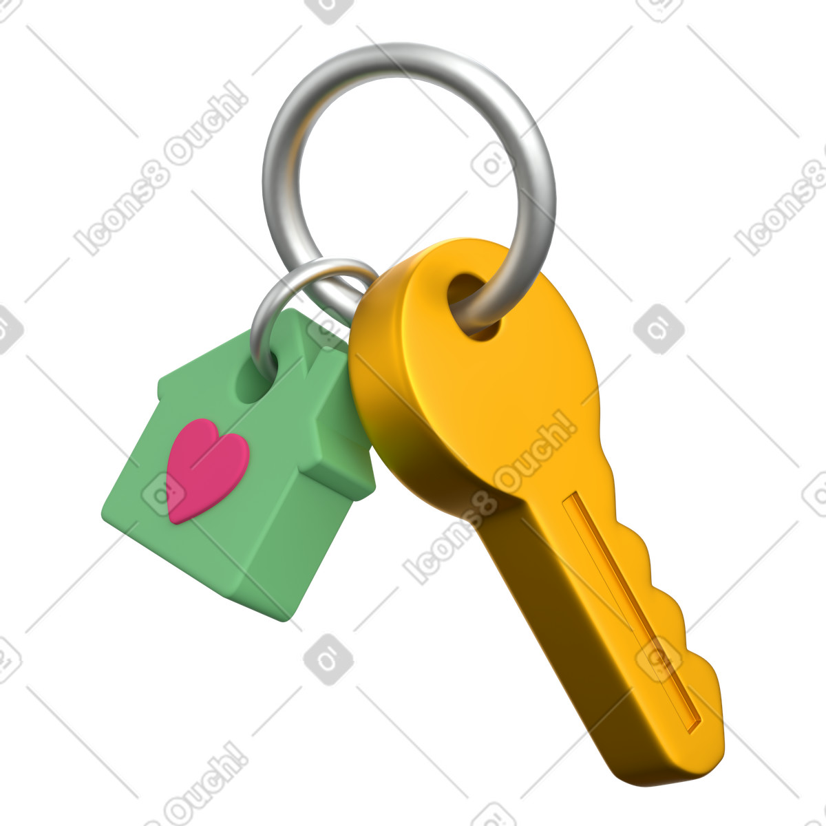 Real estate purchase keychain with house tag and heart illustration in 3D Grid style download in PNG, SVG