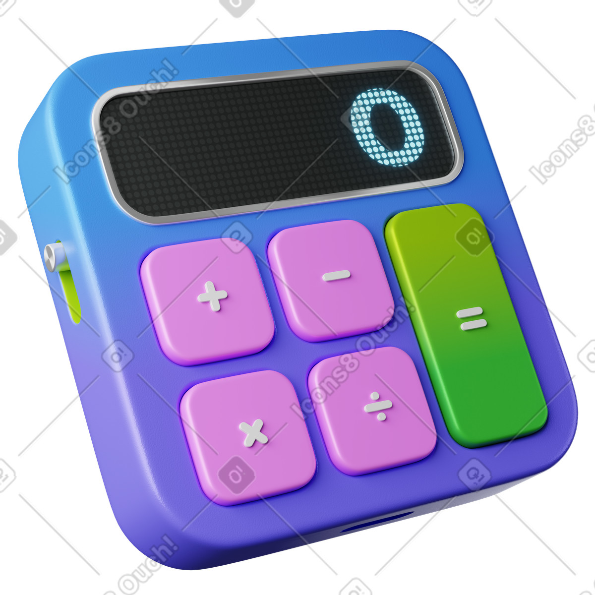 Calculator colorful math buttons and digital display showing number zero illustrazione in stile 3D Plastic scarica in PNG, SVG