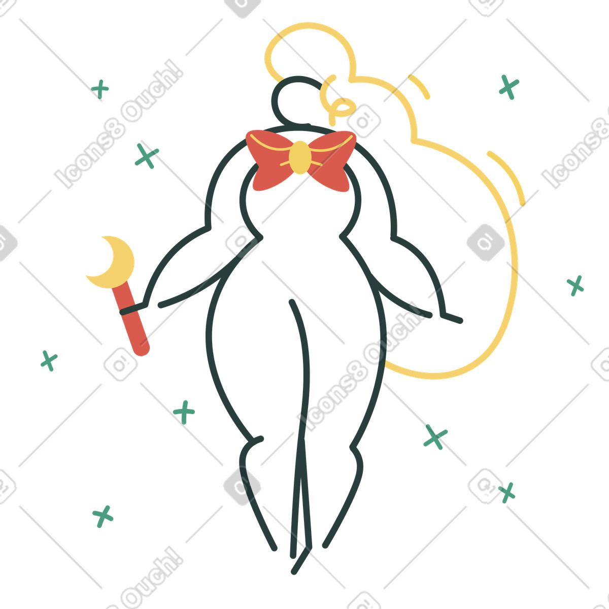 Donna con arco e bastone lunare illustrazione in stile Macaroni scarica in PNG, SVG