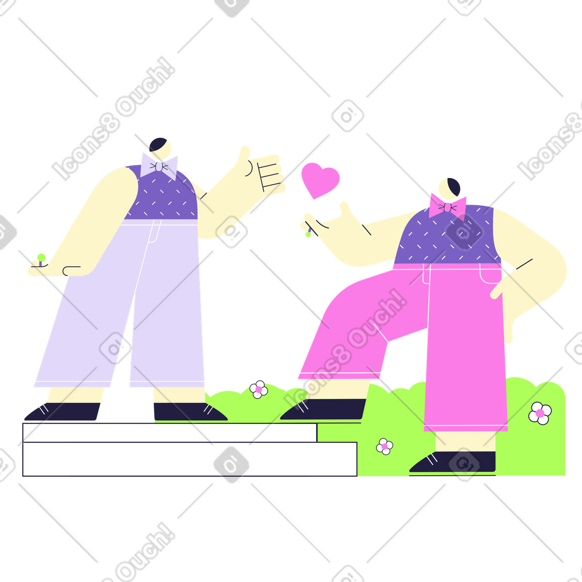 Lgbtq love and partnership, gay couple building close emotional connection illustration in Mellow style download in PNG, SVG