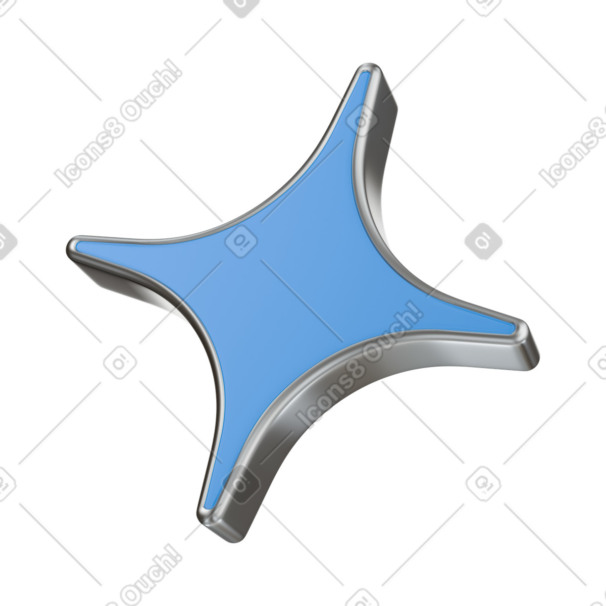 Blue four pointed star sparkle enamel pin accessory brooch illustration in 3D Stickle style download in PNG, SVG