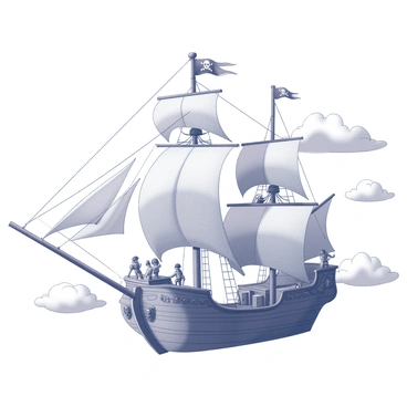 A pirate ship sailing across a sea of clouds in the sky