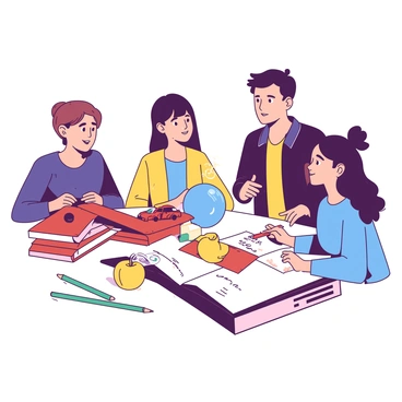 A group of diverse students is gathered around a table, each one focused on illustrating the principles of physics. One student is using a red toy car to demonstrate motion, rolling it down a small ramp made of books. Another student holds a blue balloon, explaining concepts of air pressure while gently squeezing it. On the table, there is a yellow apple and a teal pencil, symbolizing gravity and inertia, respectively. The students are engaged in discussion, pointing at their experiments and taking notes in a shared notebook. They are surrounded by various everyday objects that serve as tools for their demonstrations.