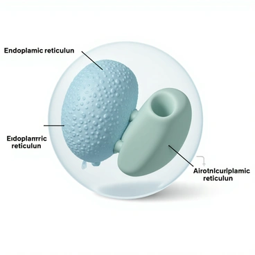A detailed depiction of an animal cell showcasing both rough and smooth endoplasmic reticulum. The rough endoplasmic reticulum is represented with a textured, ribosome-studded surface, highlighted in a light blue color. Adjacent to it, the smooth endoplasmic reticulum is shown with a smooth, tubular appearance in a contrasting light green color. Clear labels in bold, black text identify each type of endoplasmic reticulum, ensuring easy differentiation. The overall structure of the cell is presented with a semi-transparent membrane, allowing the internal components to be visible.