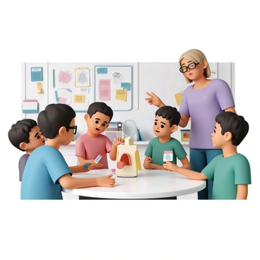 An interactive educational scene with children learning about tonsils through fun activities.