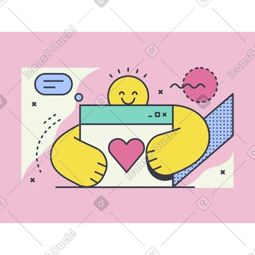 Emoji hugging website page with heart sign animated illustration in GIF, Lottie (JSON), AE