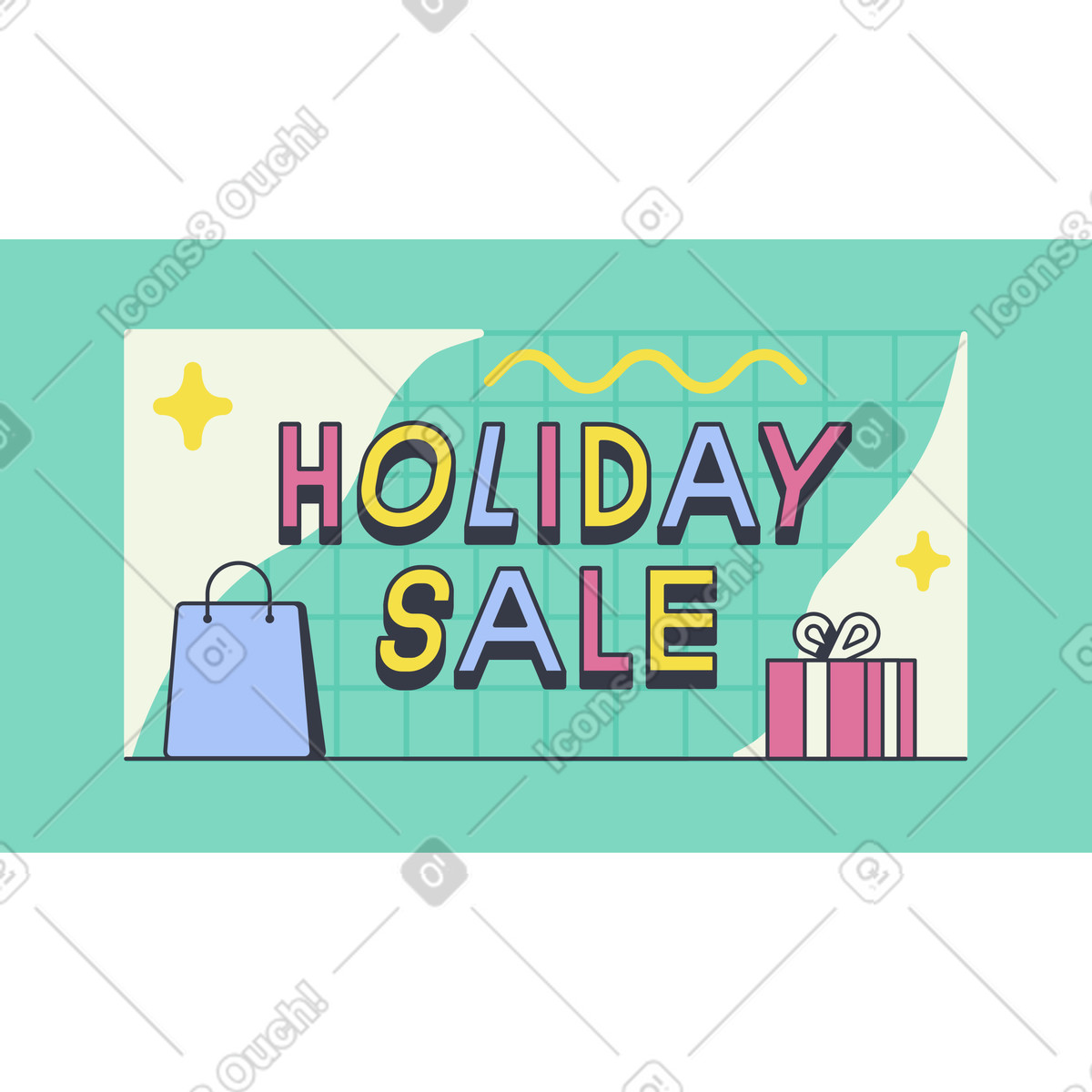 Lettering holiday sale con confezione e regalo illustrazione in stile Abstract scarica in PNG, SVG