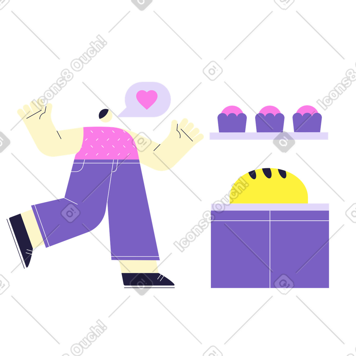 Uomo che guarda la pasta fresca illustrazione in stile Mellow scarica in PNG, SVG