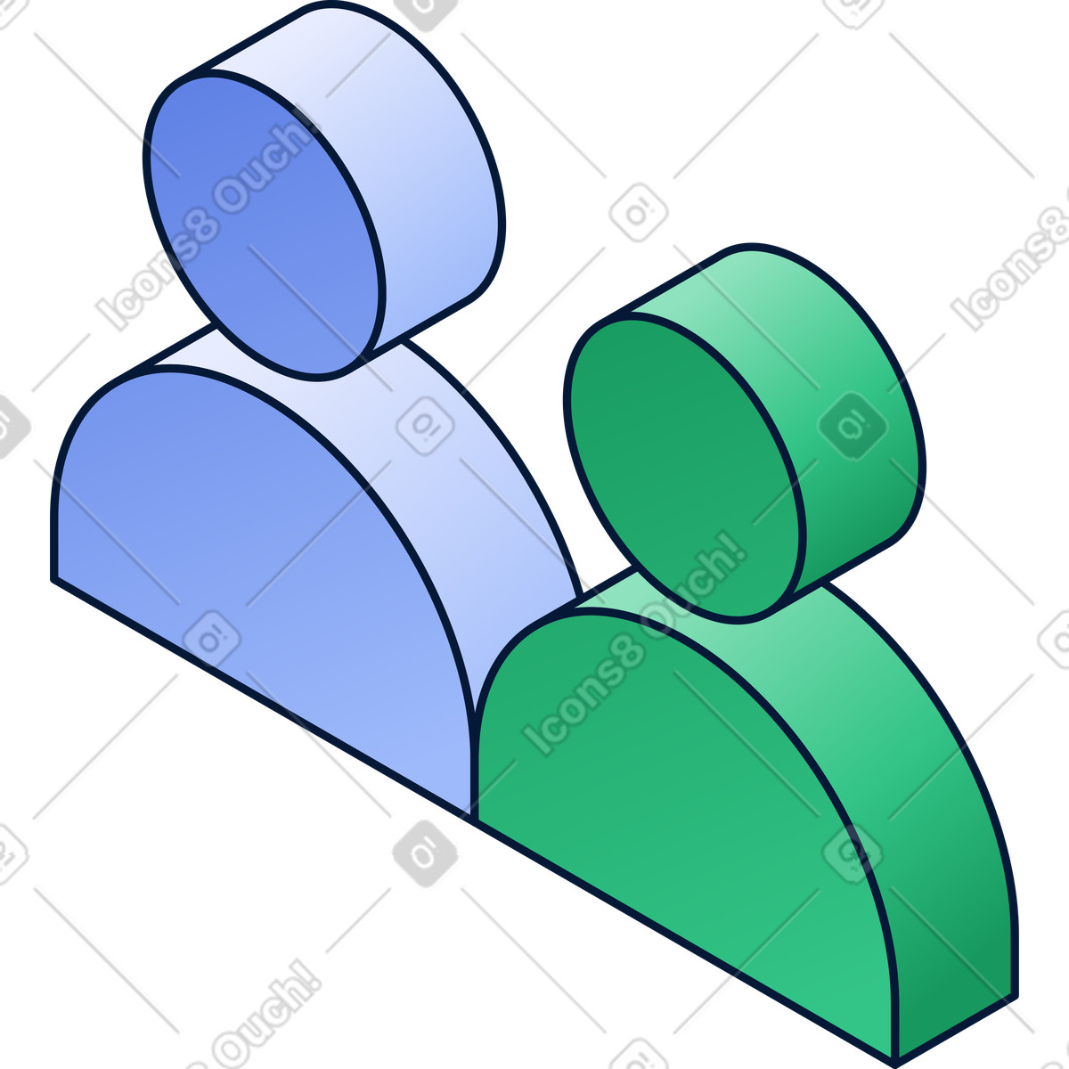 Illustration Symboles d'utilisateur isométriques bleus et verts dans le style Neat à télécharger aux formats PNG, SVG