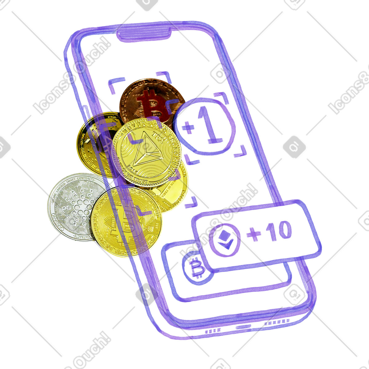 Refilling virtual wallet of cryptocurrency illustration in PNG, SVG