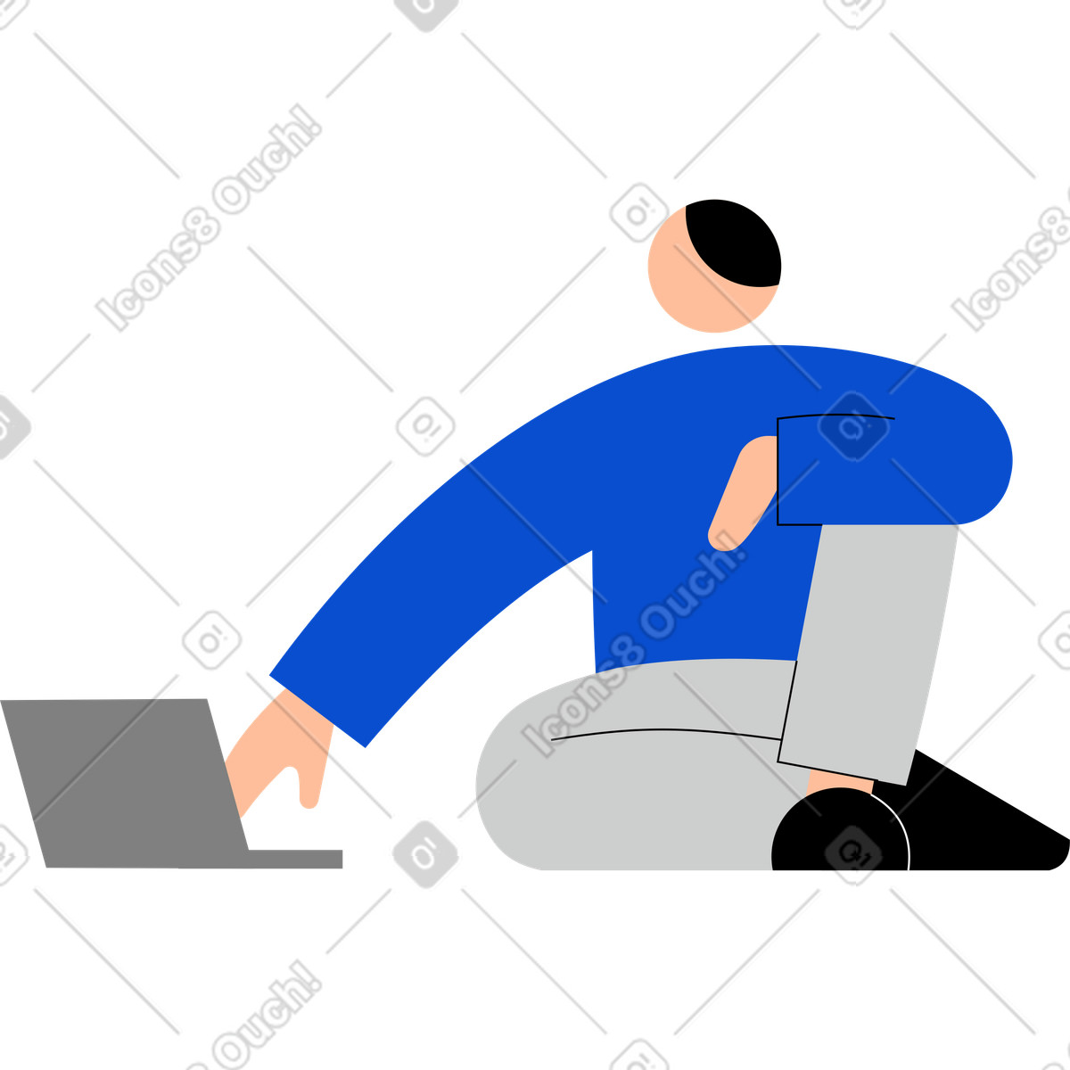 Young man sitting with a laptop illustration in Tiny style download in PNG, SVG
