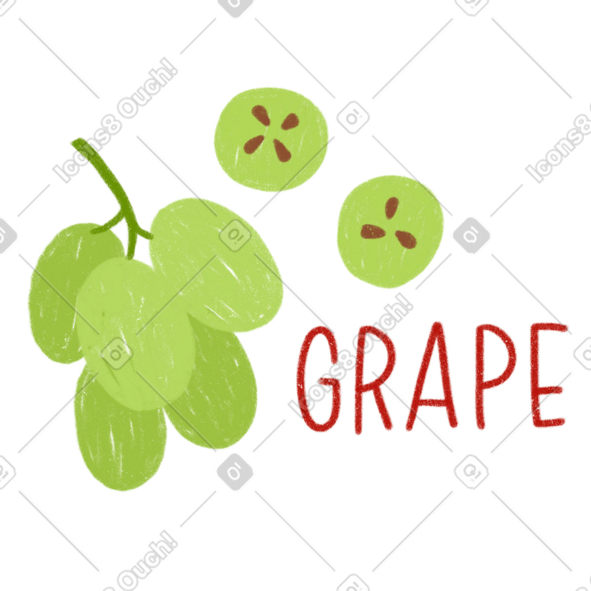Green grape berries, fresh produce and lettering illustration in Cozy style download in PNG, SVG