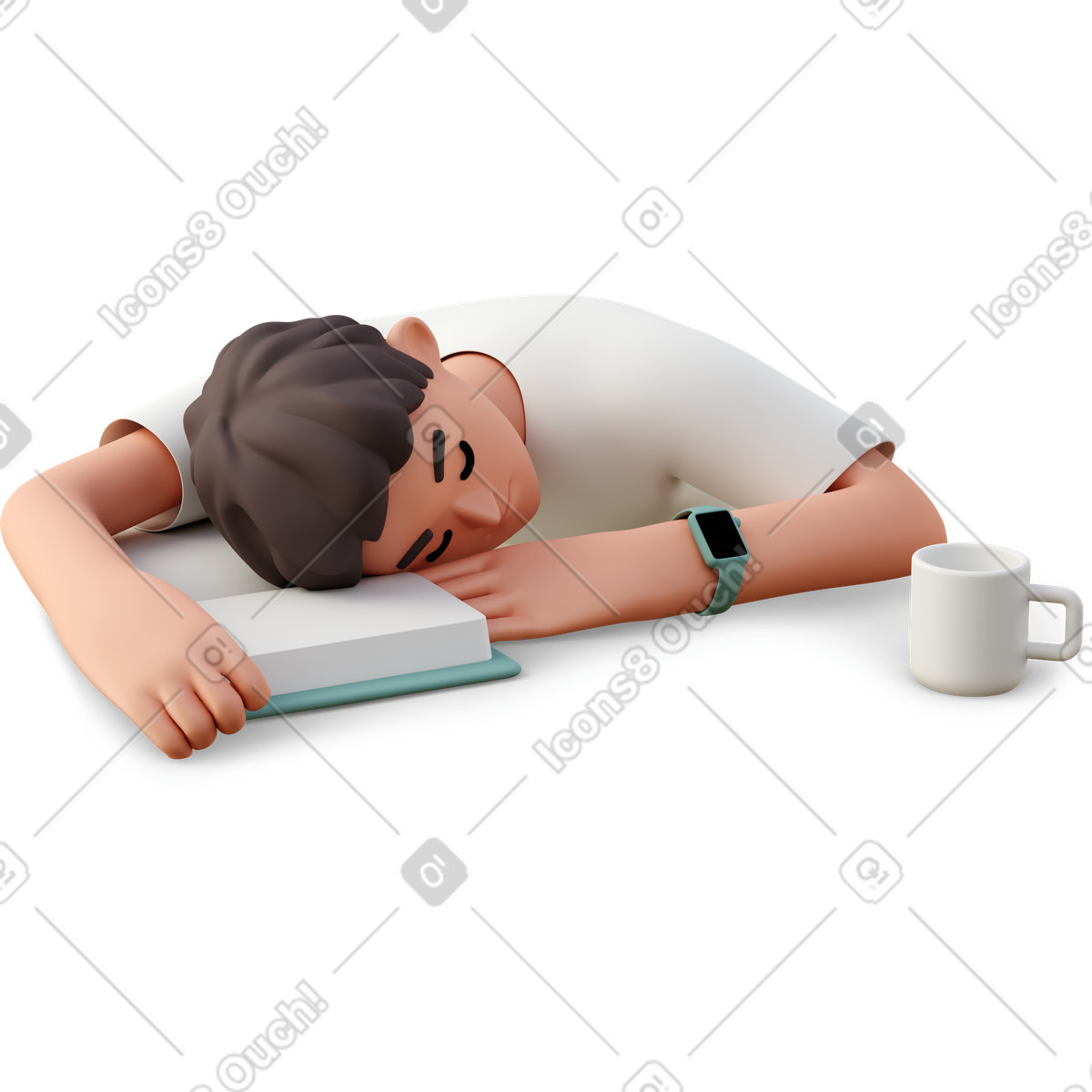 下载 3D Casual life 风格的 Young man sleeping on book 插画，支持 PNG、SVG 格式