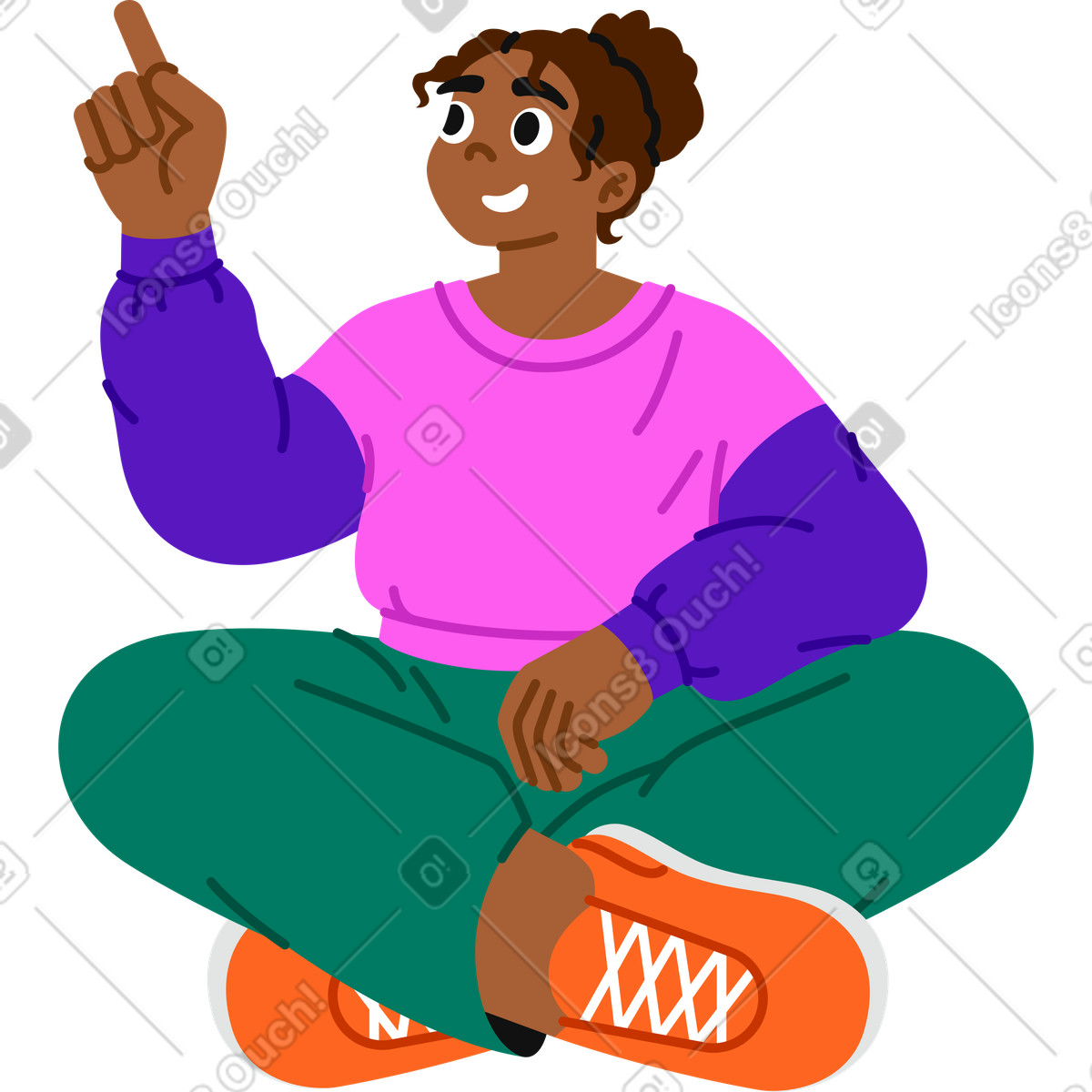 Illustration Femme en position du lotus avec le doigt levé dans style Active à télécharger aux formats PNG, SVG