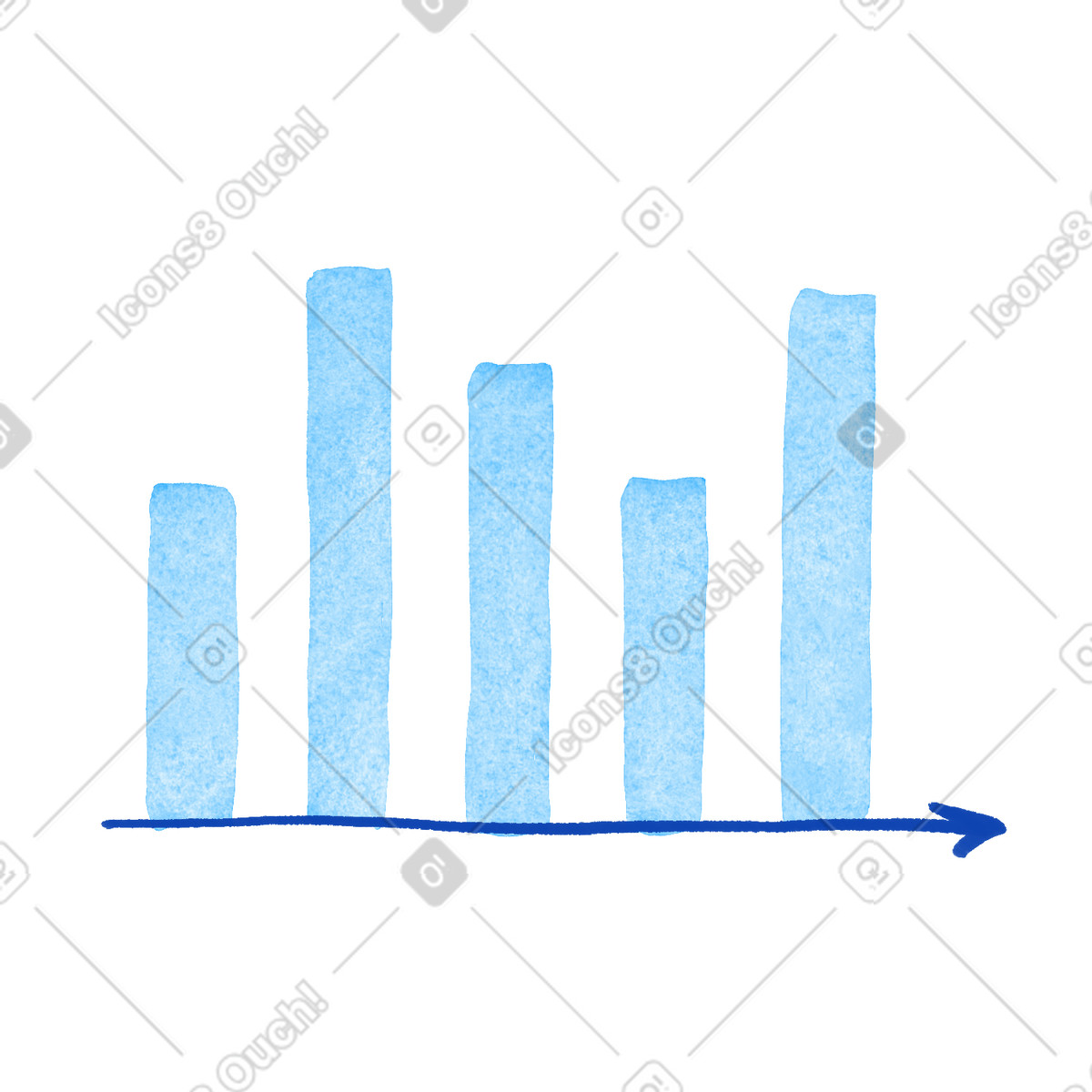 下载 Tint 风格的 Bar chart data columns on horizontal axis with directional arrow 插画，支持 PNG、SVG 格式