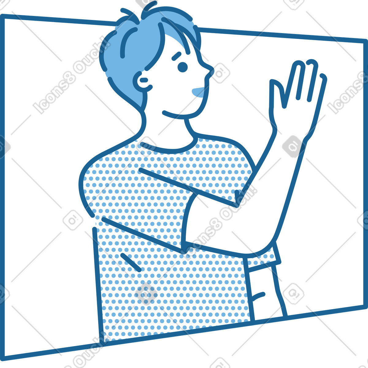 Ilustración Ventana con hombre palma levantada en estilo Natty a descargar en PNG y SVG