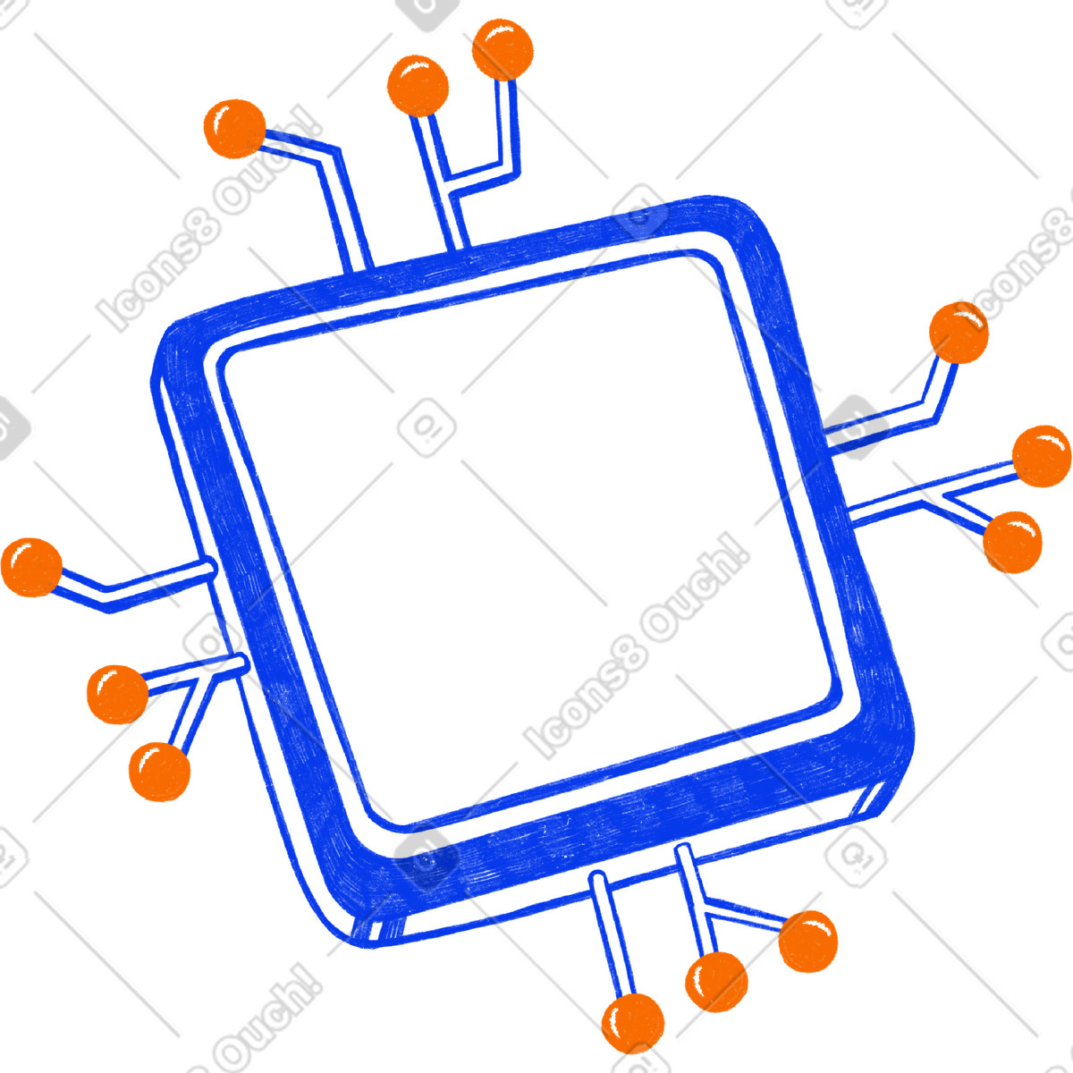 Blue chip con circuiti arancioni illustrazione in stile Biro scarica in PNG, SVG