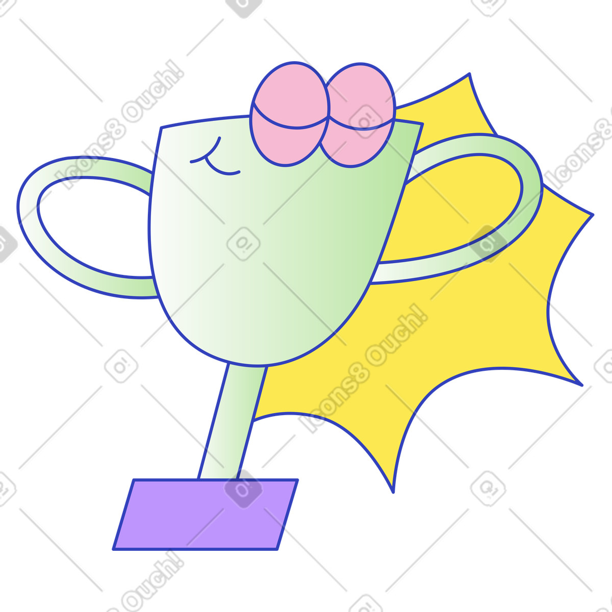 Trophy with smiling face and starburst, business goal accomplishment illustration in Eyeful style download in PNG, SVG