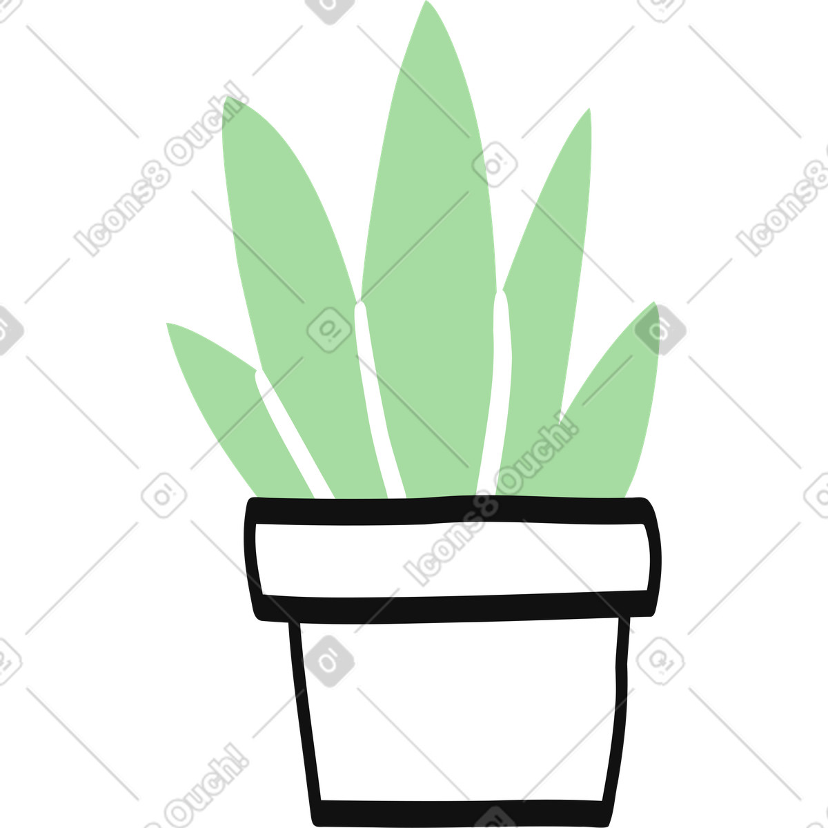Illustration Plant pot with simple green leaves minimal houseplant silhouette drawing dans le style Organic à télécharger aux formats PNG, SVG