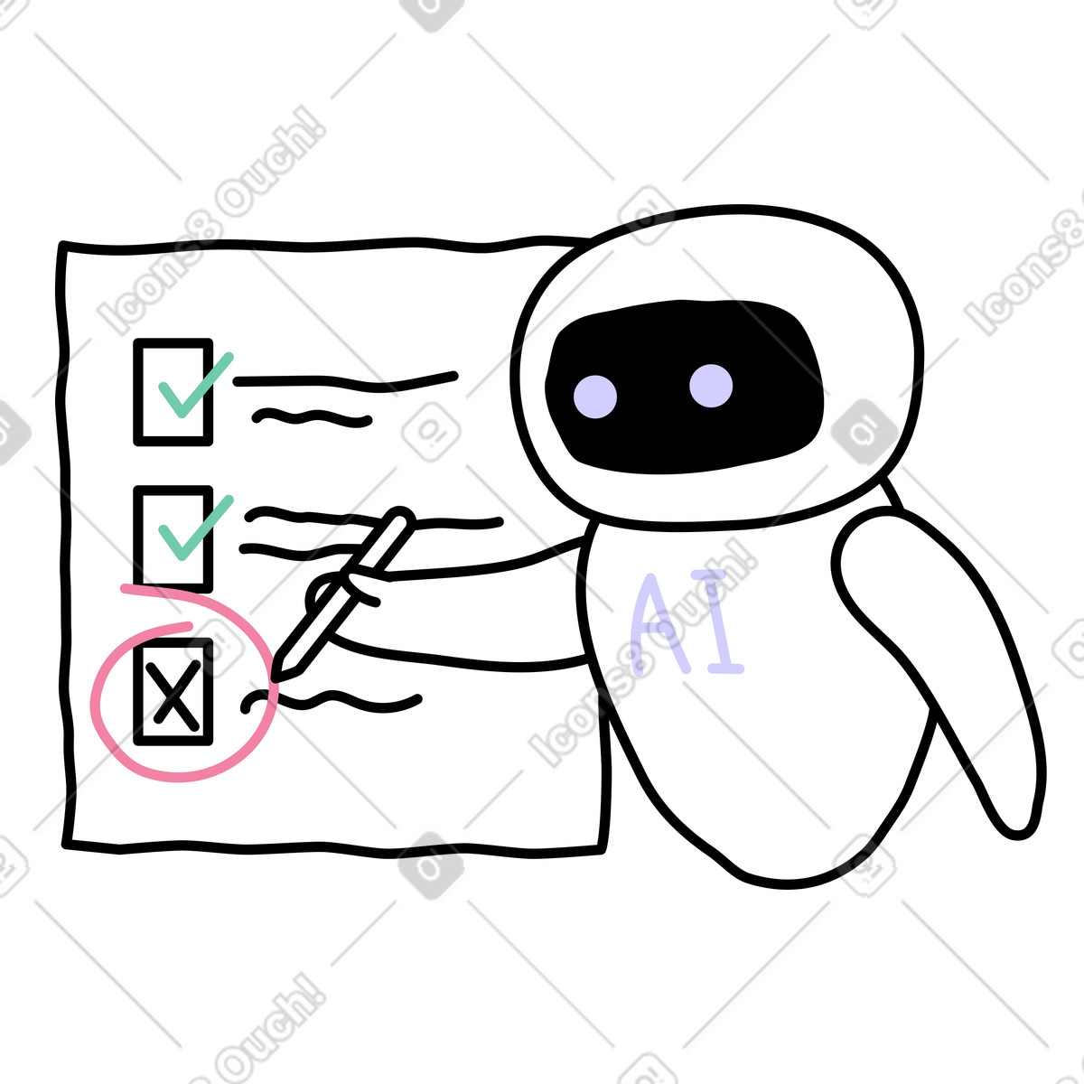 Test con intelligenza artificiale illustrazione in stile Notes scarica in PNG, SVG