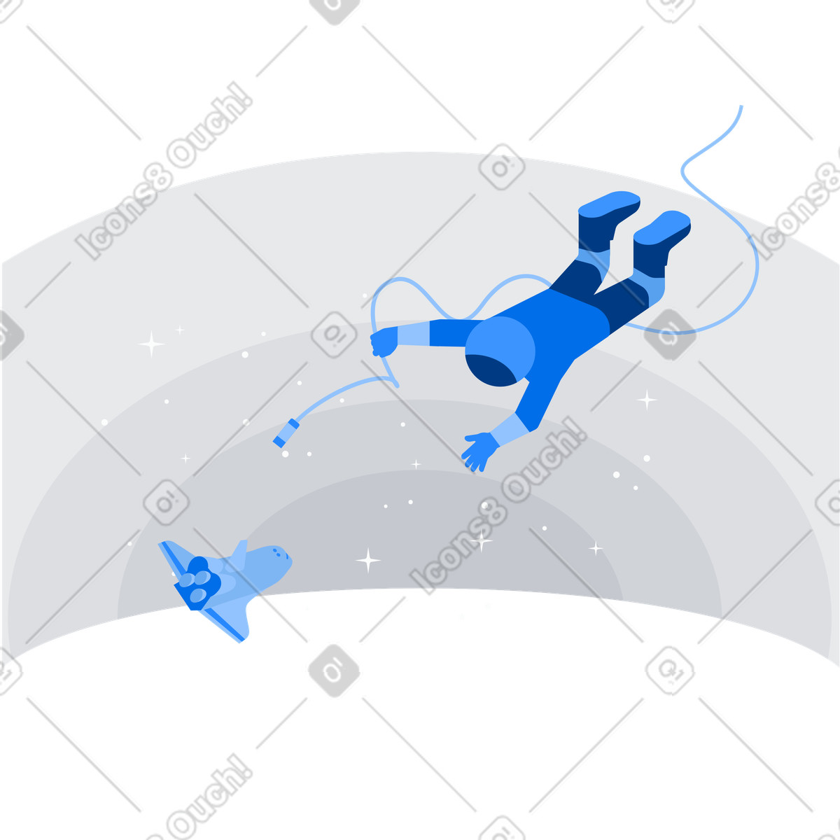 Illustration Untethered astronaut drifting away from spacecraft, No connection or offline concept dans le style Urban à télécharger aux formats PNG, SVG