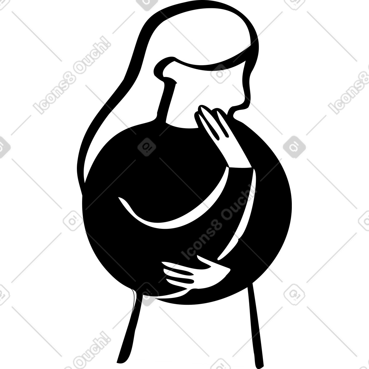 Thoughtful woman with her hand on chin illustration in Journal style download in PNG, SVG