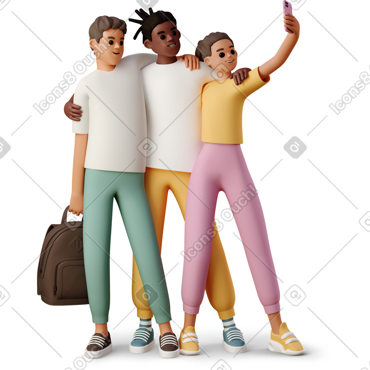 下载 3D Casual life 风格的 Young people taking a selfie 插画，支持 PNG、SVG 格式