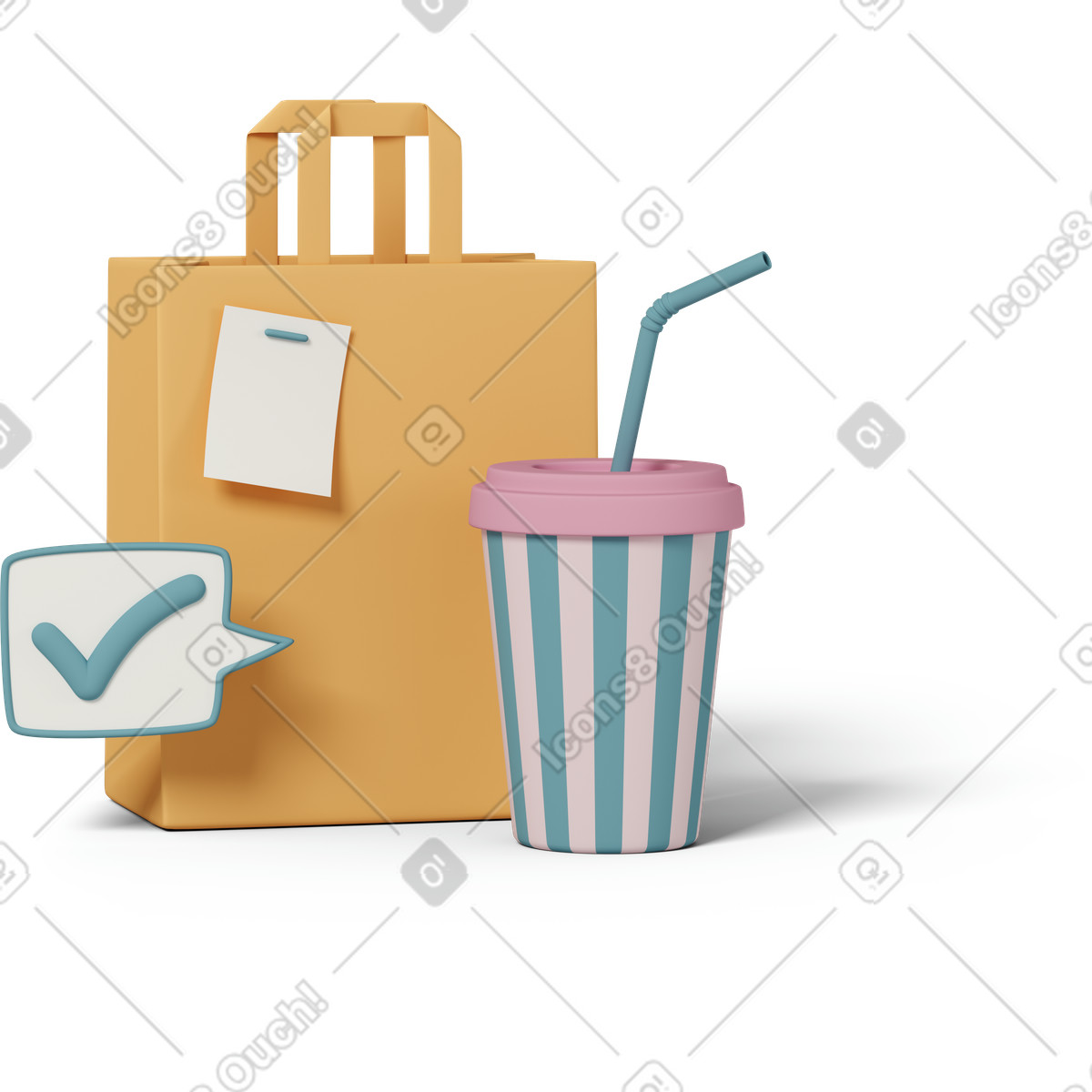 3D Casual life 스타일의 Delivery paper bag 일러스트레이션 PNG, SVG 다운로드
