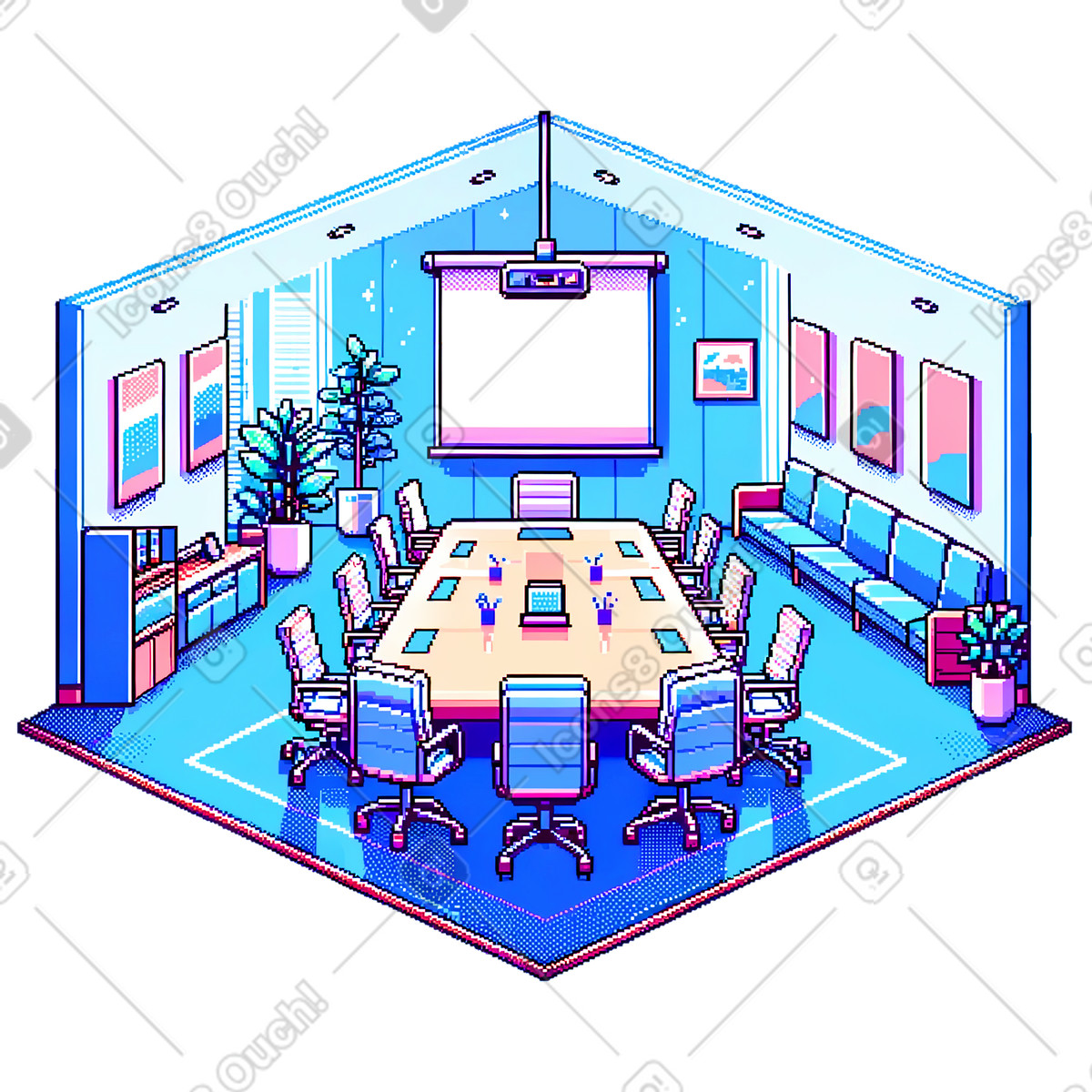 Sala riunioni/conferenze pixel isometrica illustrazione in stile Rooms scarica in PNG, SVG