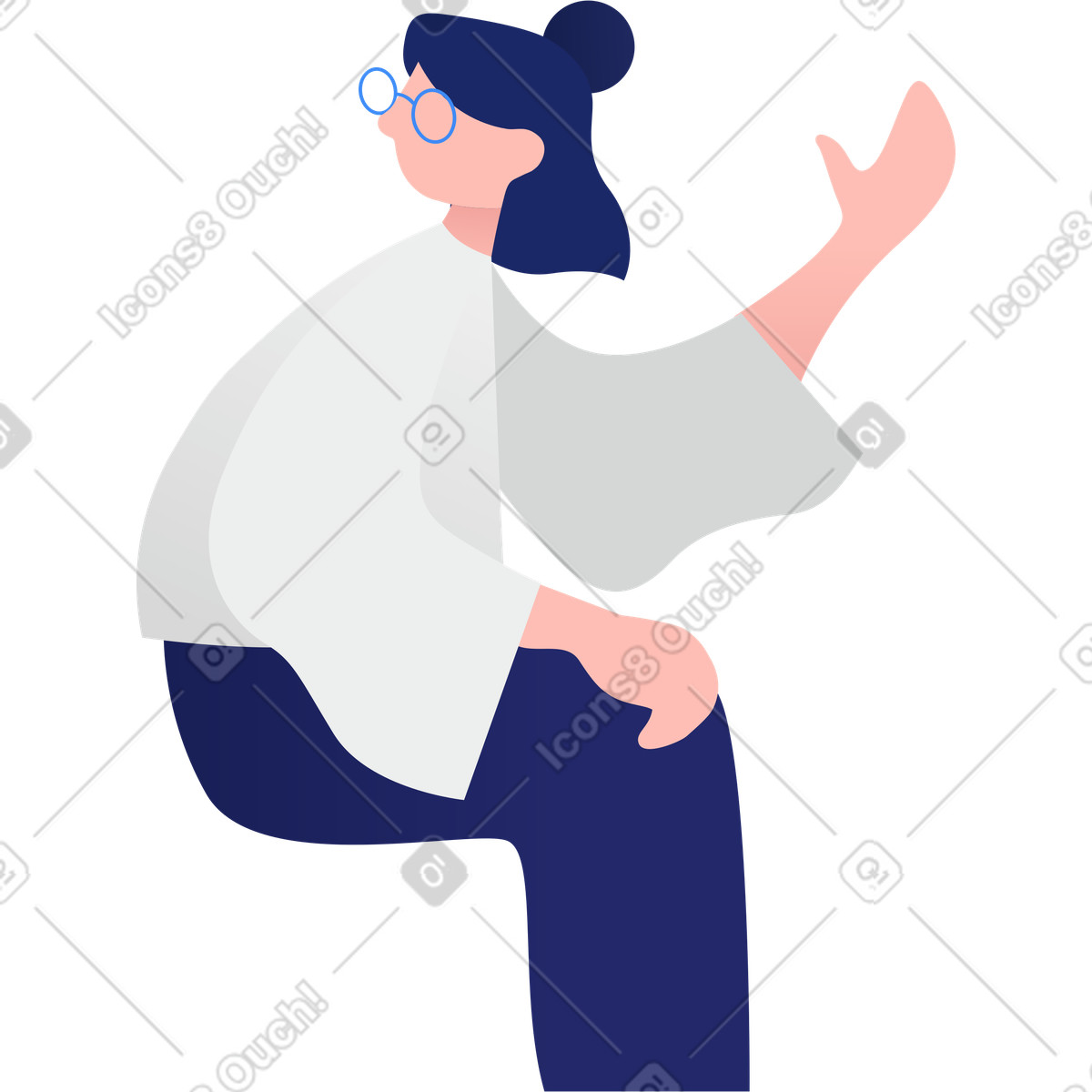 Frau sitzt und winkt-Illustration im Clip-Stil als Download in PNG, SVG